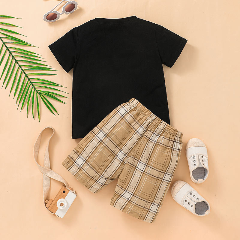 Casual Children's Summer Shorts Suit Boy Plaid T-shirt Two-piece display picture 4