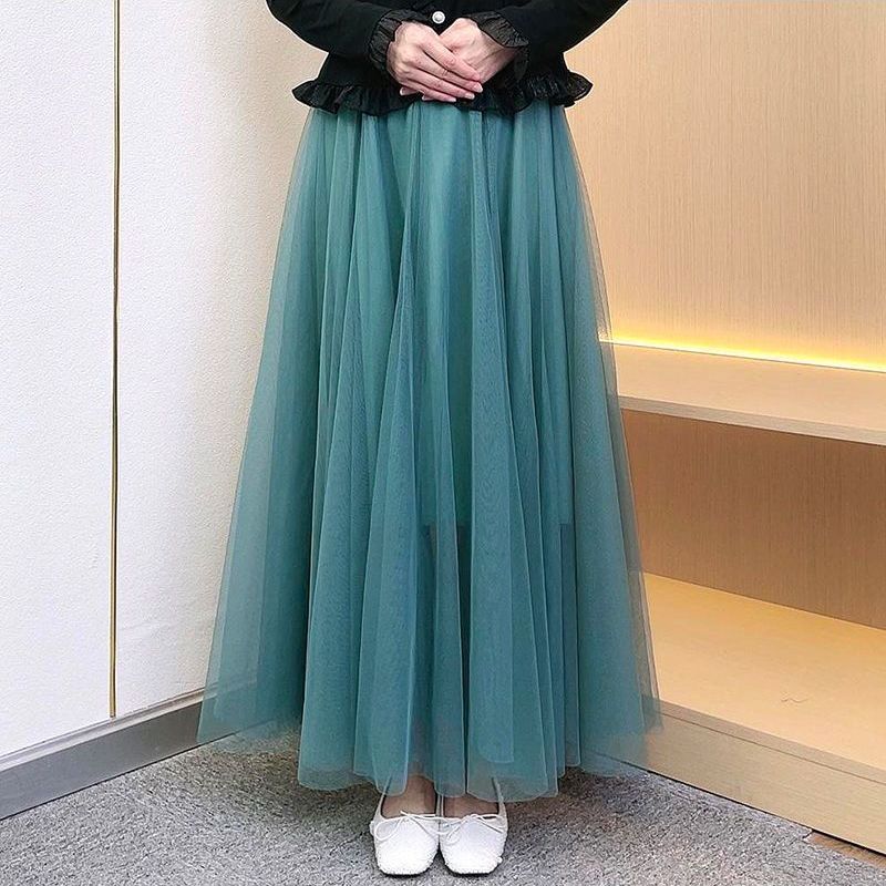 【3層ガーゼ+裏地】女性用スカート、韓国風新作フェアリーメッシュスカート、裾が広い学生スカート、ミドル丈|undefined