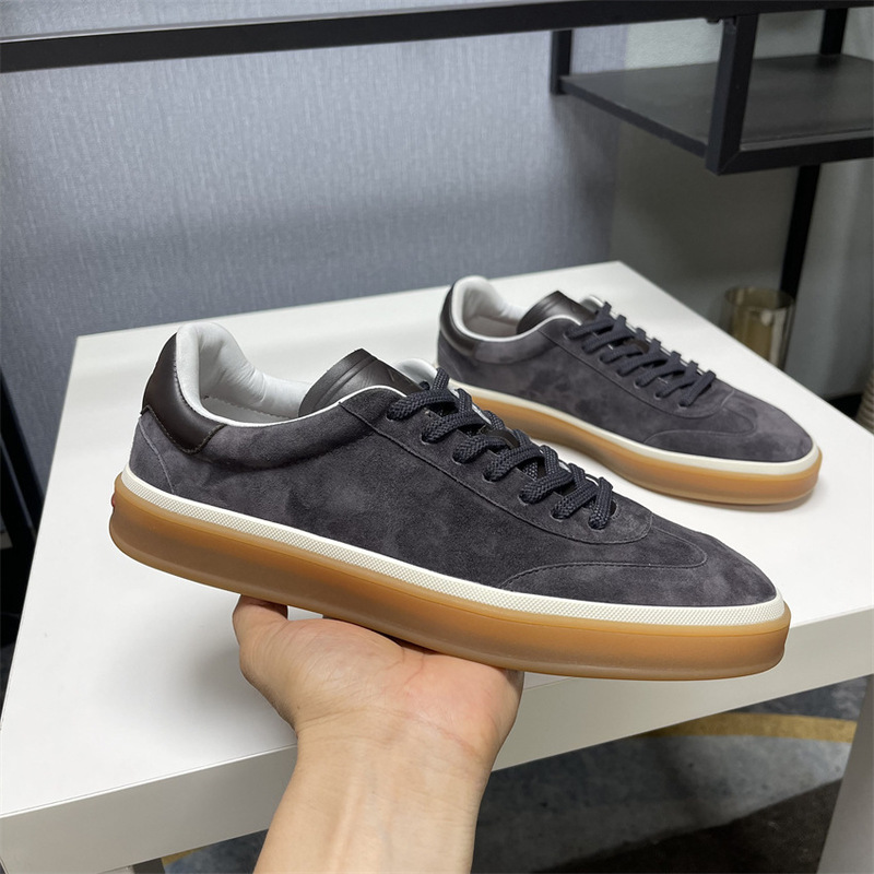 Lp Couple Unisex Casual Sneakers Flat Low Heel Low-Top Lace-Up German Training Shoes White Shoes Cow Suede Shoes