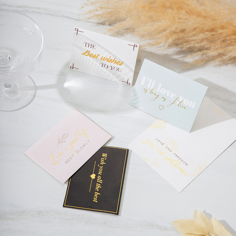 Universal Gold Foil Greeting Cards for Factories, Postcards, Handwritten Gift Cards, Small Cards for Flower Shops and Baking Shops, Customizable for Wholesale