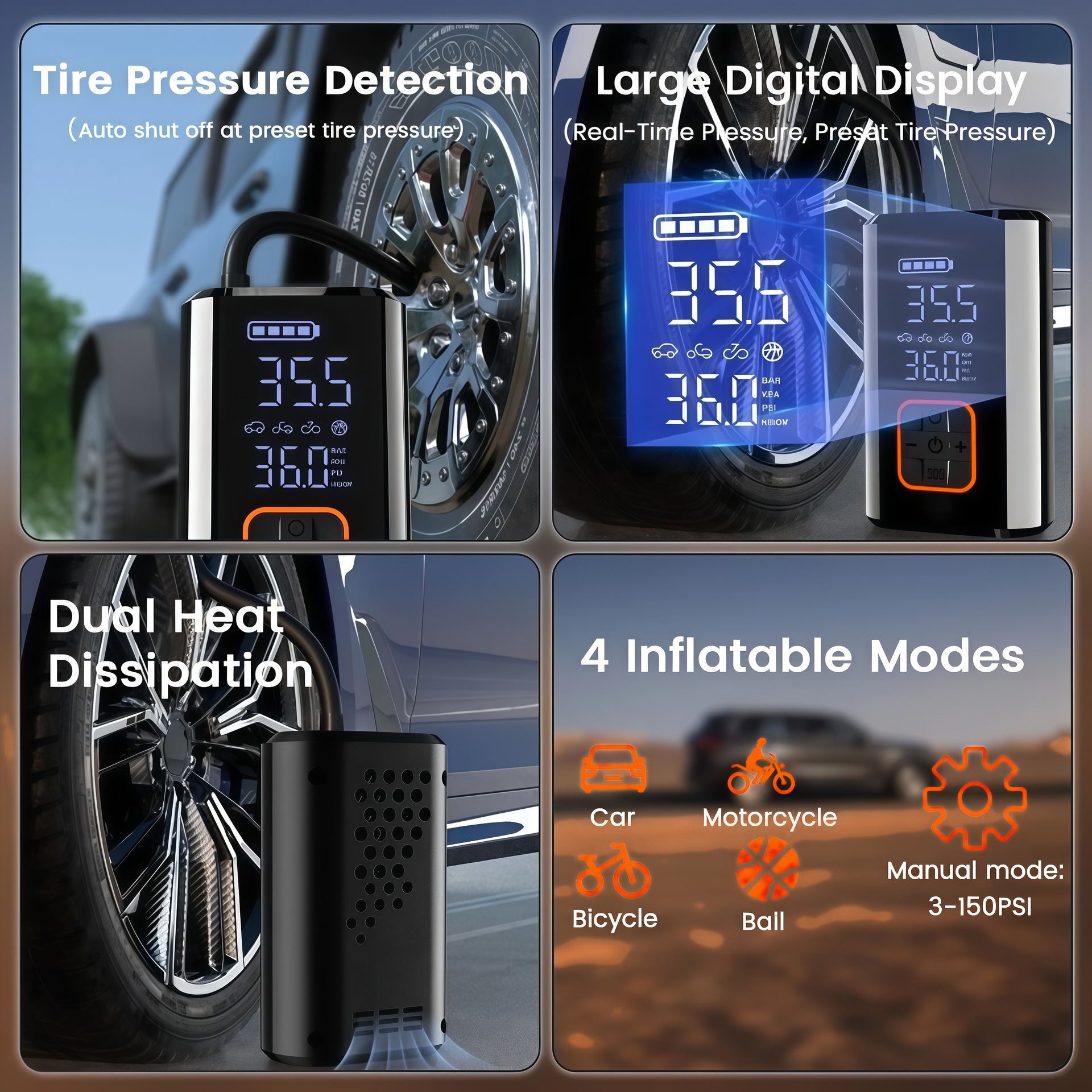 Wireless Car Air Pump, Car Electric Vehicle Air Pump, 12V Portable Tire Inflator, Cross-Border Exclusive Model