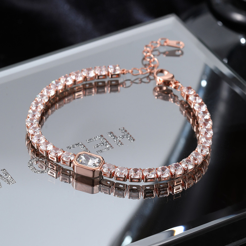 European and American popular colorful cube sugar bracelet Women's Light luxury full diamond zircon tennis chain cross-border e-commerce popular all-match bracelet