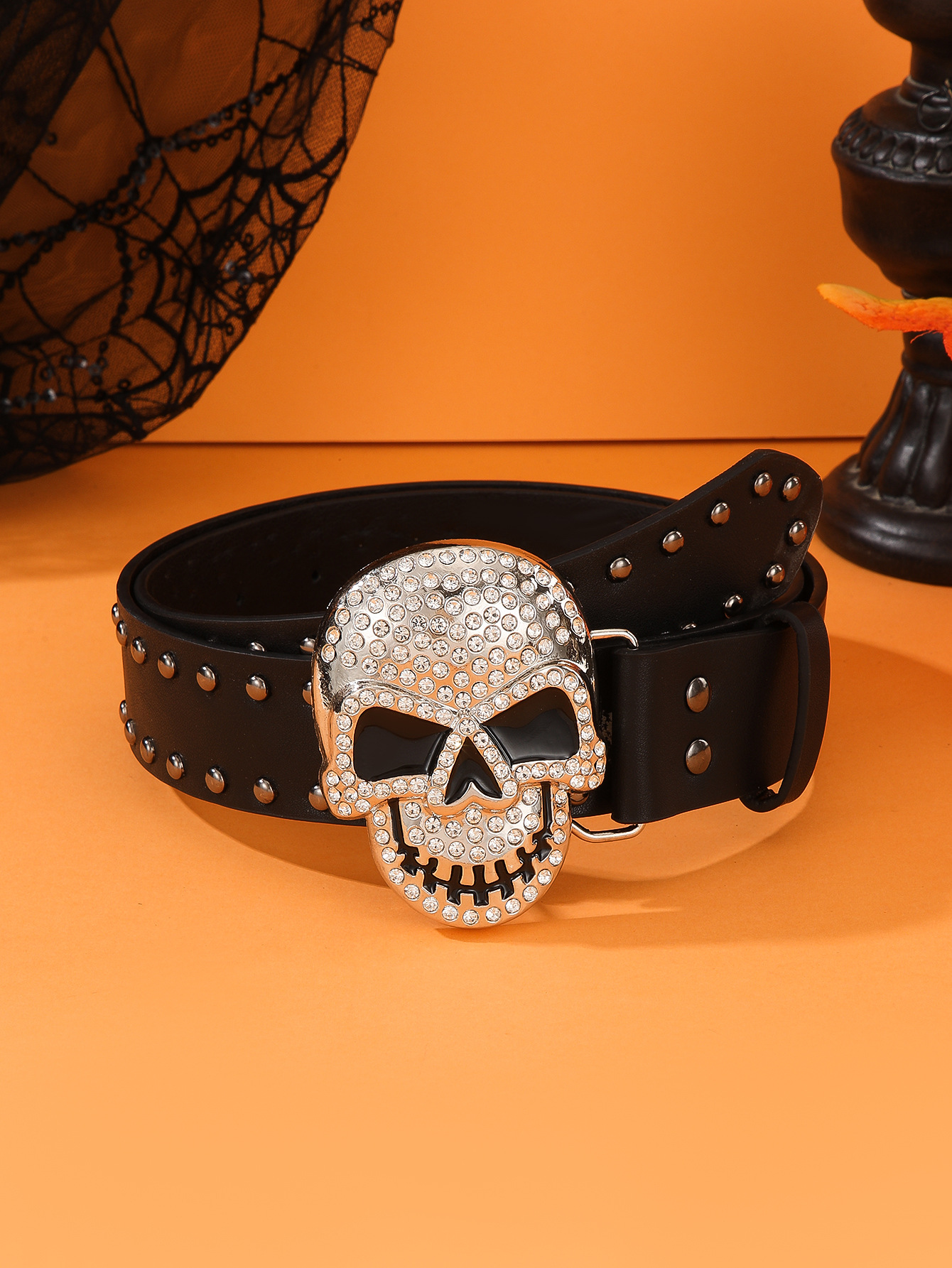Hip-Hop Punk Skull Pu Leather Alloy Inlay Rhinestones Unisex Leather Belts display picture 8