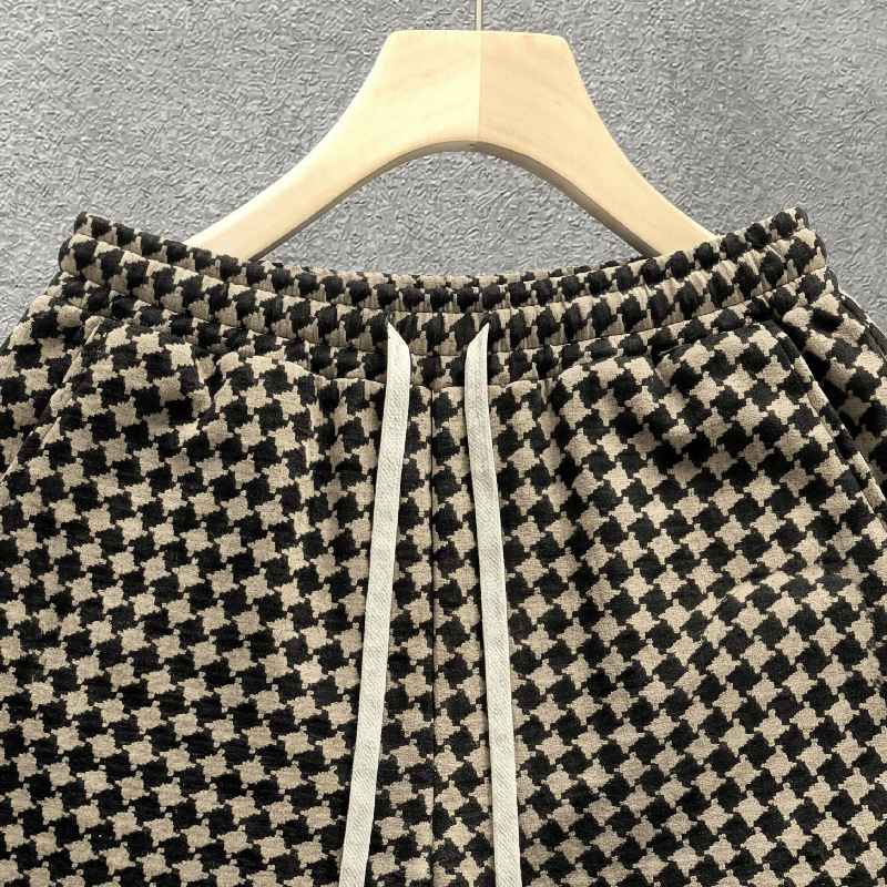Men's Houndstooth Shorts Retro Relaxed Fit Summer Casual Trousers_voghion.com