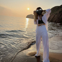 白色棉麻套装女2024夏季新款时尚休闲慵懒风薄款防晒衣长裤两件套