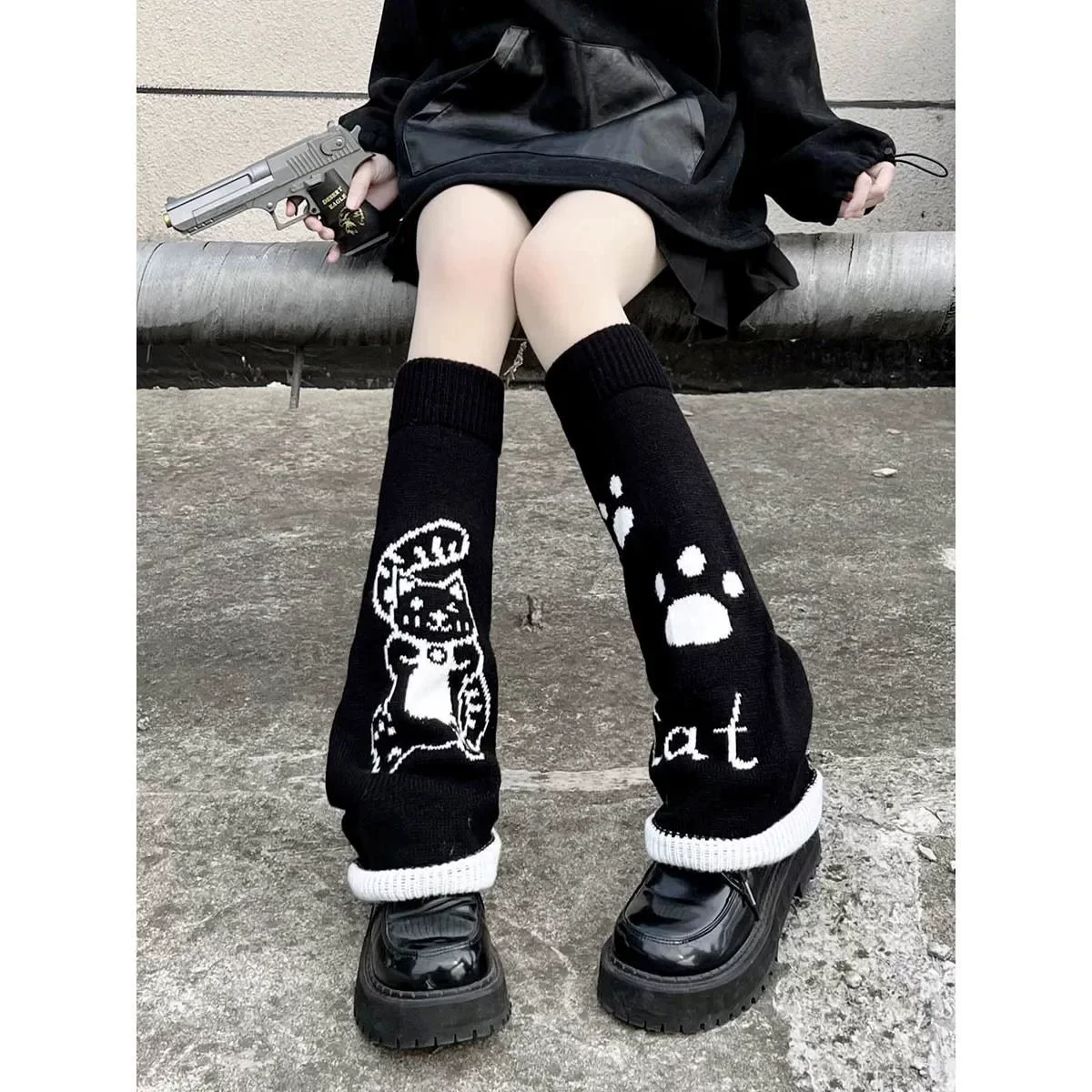 Cute Japanese knitted gaiters, mid-length, Lolita style