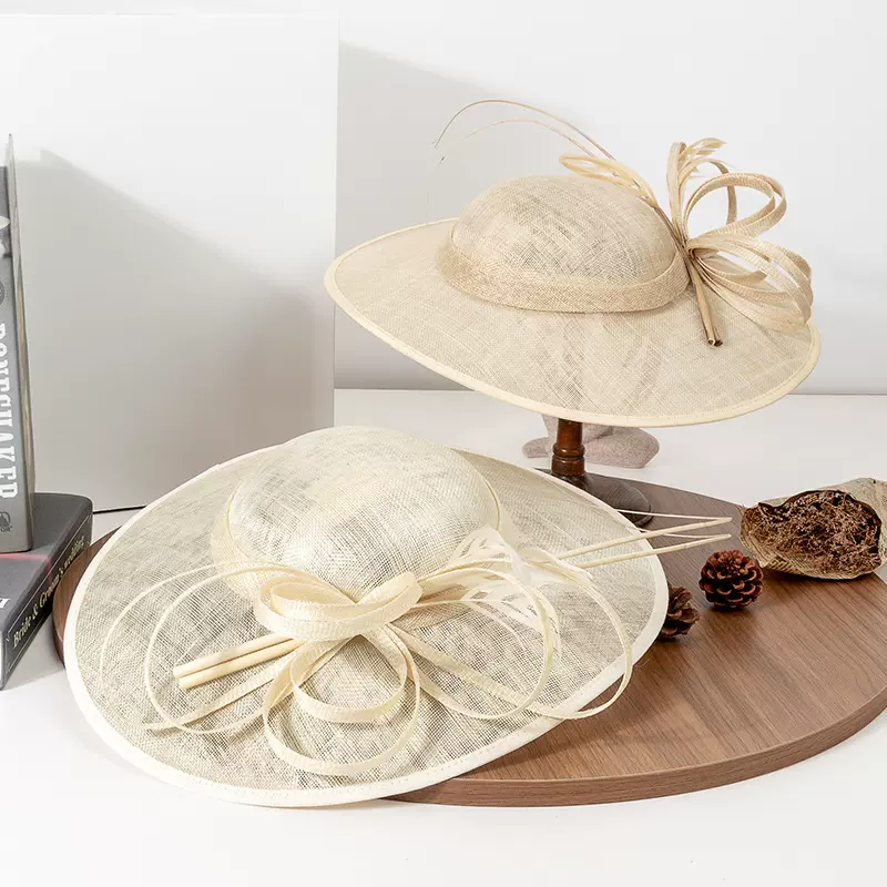 跨境外贸2026新款夏季欧美复古麻纱帽子女士派对晚宴礼帽遮阳草帽