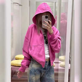 今年流行漂亮小个子卫衣独特超好看休闲风上衣玫粉色连帽外套女秋