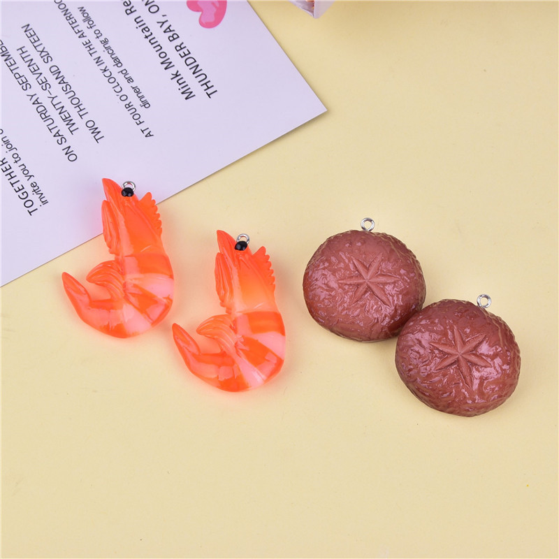 跨境微缩仿真立体虾蘑菇食材树脂小吊坠配件批发