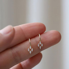 Drya S925 Pure Silver Super Gentle Droplet Four Diamond Rhombus Ear Hook Retro Japanese Small and Exquisite Earrings