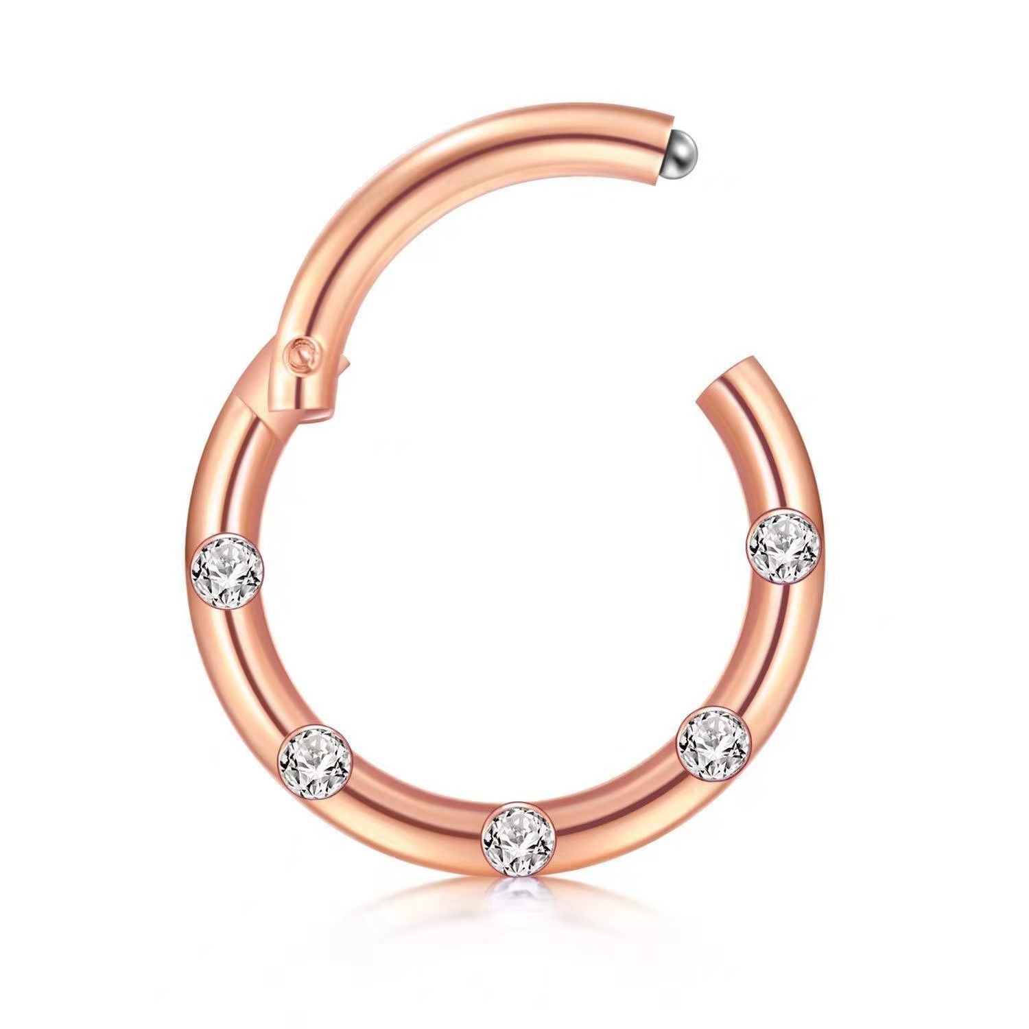 Nose Ring Classification 1 Piece Quantity Streetwear Round Stainless Steel Plating Inlay Zircon Nose Ring