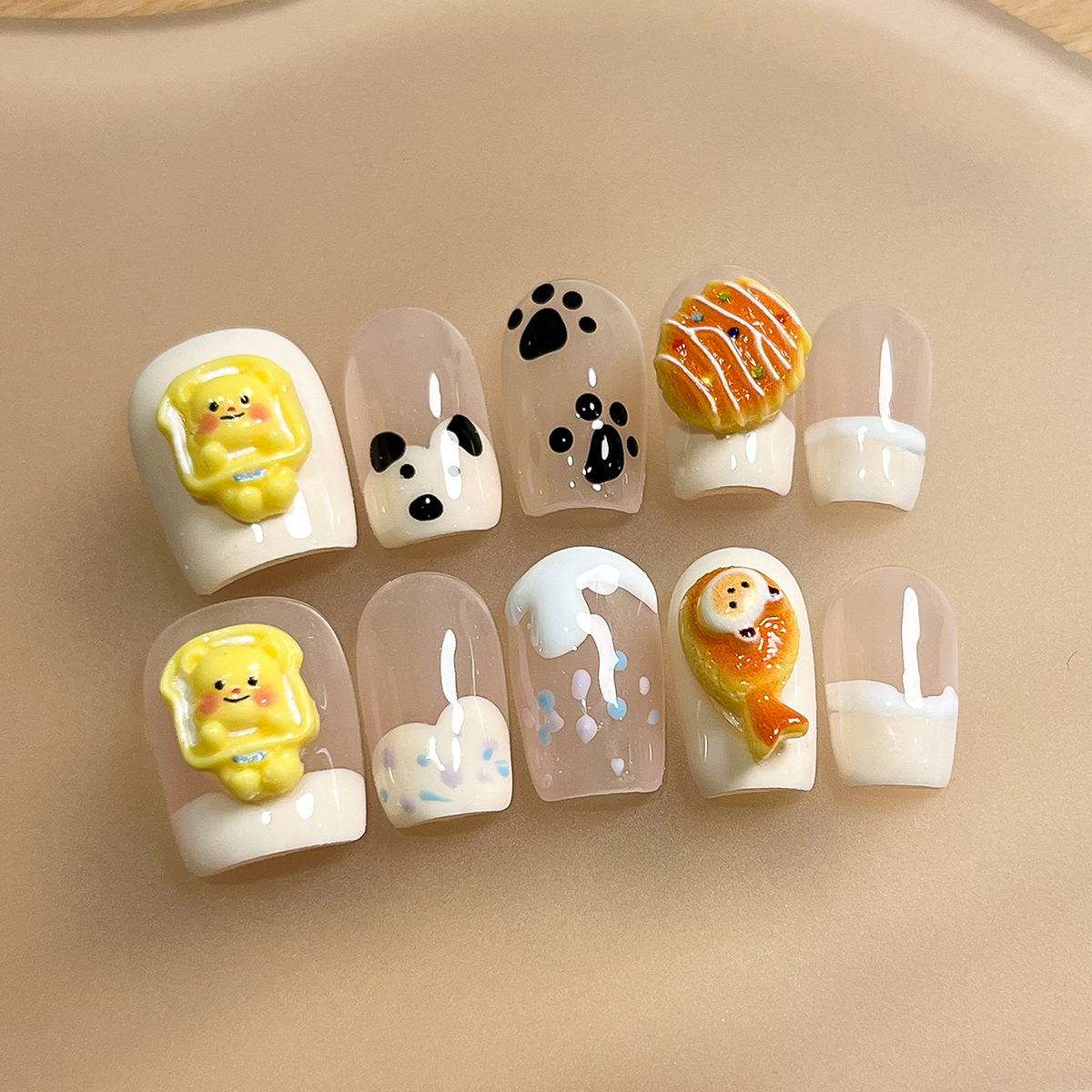 Manos de uso de uñas gradiente blush estereoscópio relieve manicure manicure falsa explosión pura lujo puro manicure