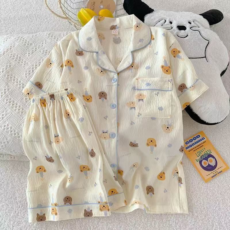 5546 모자 곰돌이 - 구름 면 반팔 반바지 세트