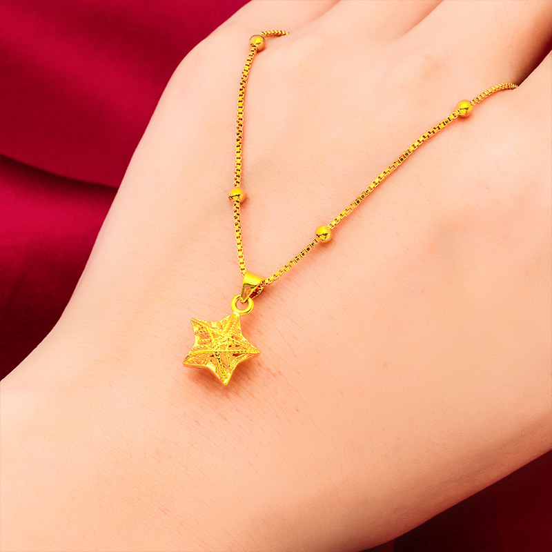 Unisex Schmuck Mode gold fünfzackigen Stern Halskette Box Kette Paket Perle Kette_voghion.com