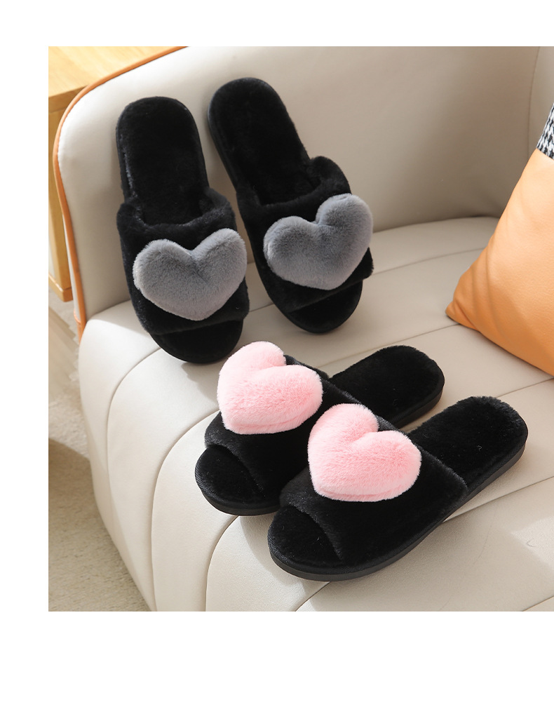 Women's Casual Heart Shape Round Toe Open Toe Slides Slippers Plush Slippers display picture 2