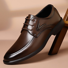 男士上班鞋正装皮鞋男英伦男高跟尖头软底低帮青年男鞋一件代发