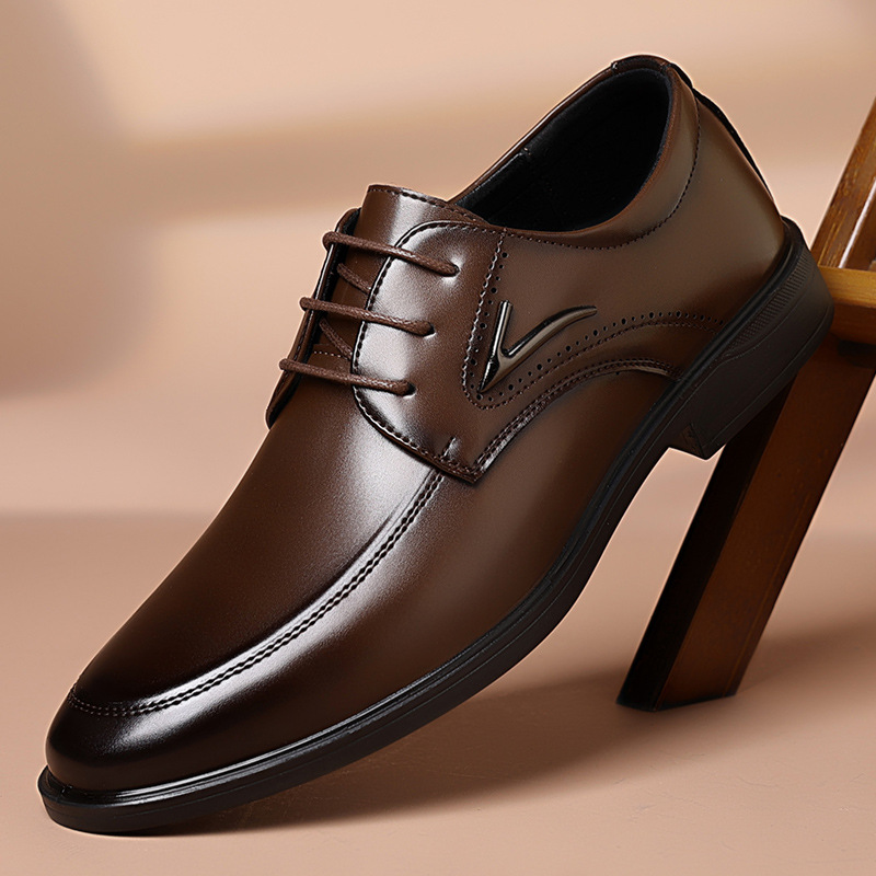 男士上班鞋正装皮鞋男英伦男高跟尖头软底低帮青年男鞋一件代发