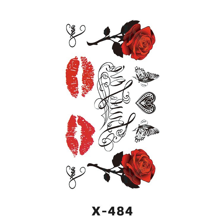 Arco de flor pequeña pegatinas de tatuaje fresco 3D dibujos animados transfronterizo Henna rosa impermeable texto en inglés pegatinas de tatuaje