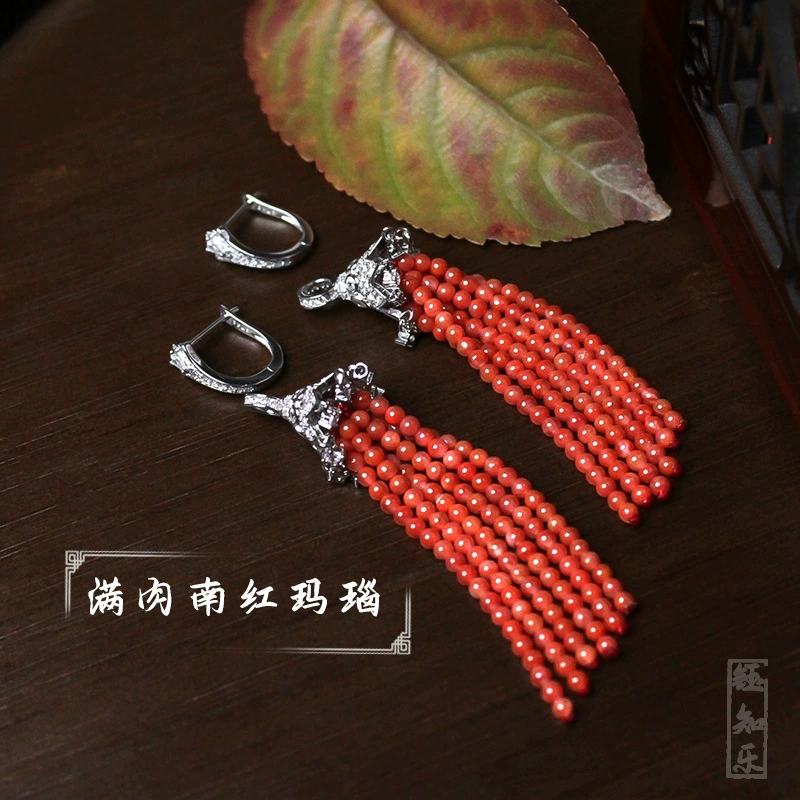 Серьги из агата с кисточками, серебро 925 пробы