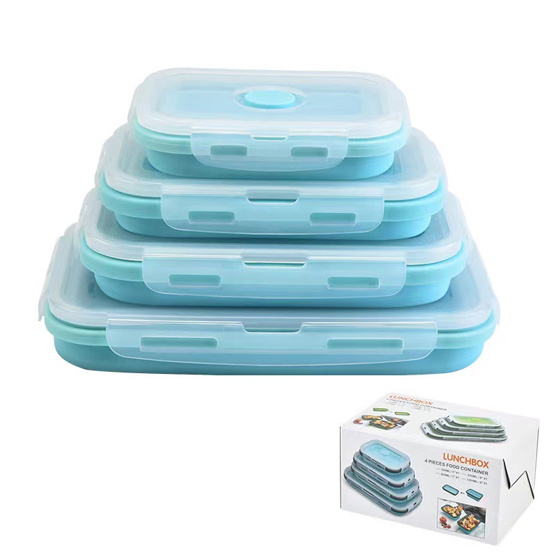 Caja de almuerzo plegable de silicona viaje portátil caja de picnic caja de comida caja de almuerzo de microondas casera caja de silicona