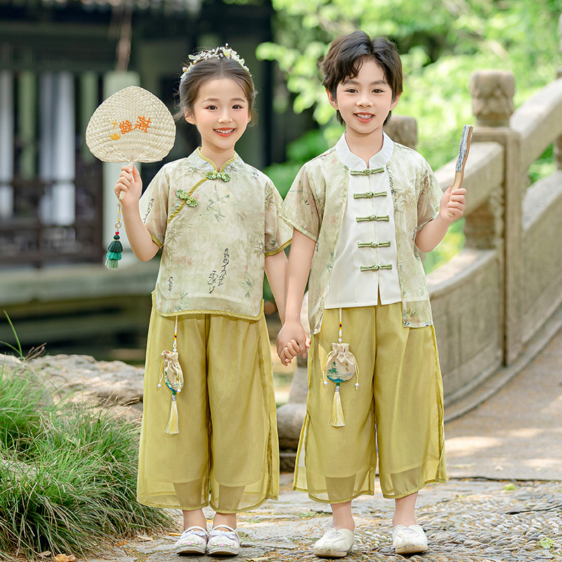 汉服男女童套装夏季国风儿童短袖唐装演出衣服宝宝古风新中式礼服