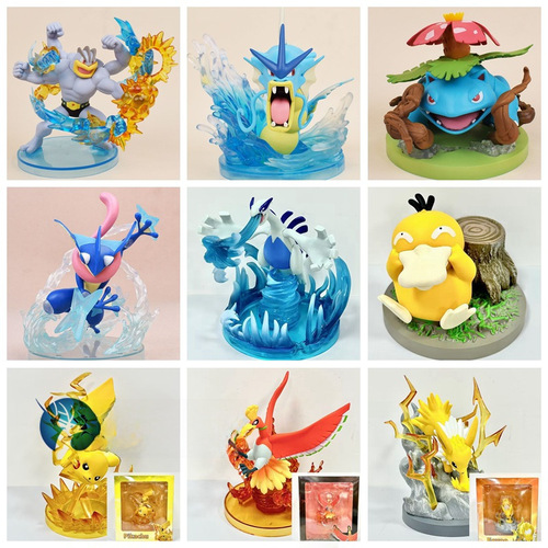 Pokémon figurines of Charizard, Mewtwo, Gengar, Blastoise, Gyarados, and Snorlax