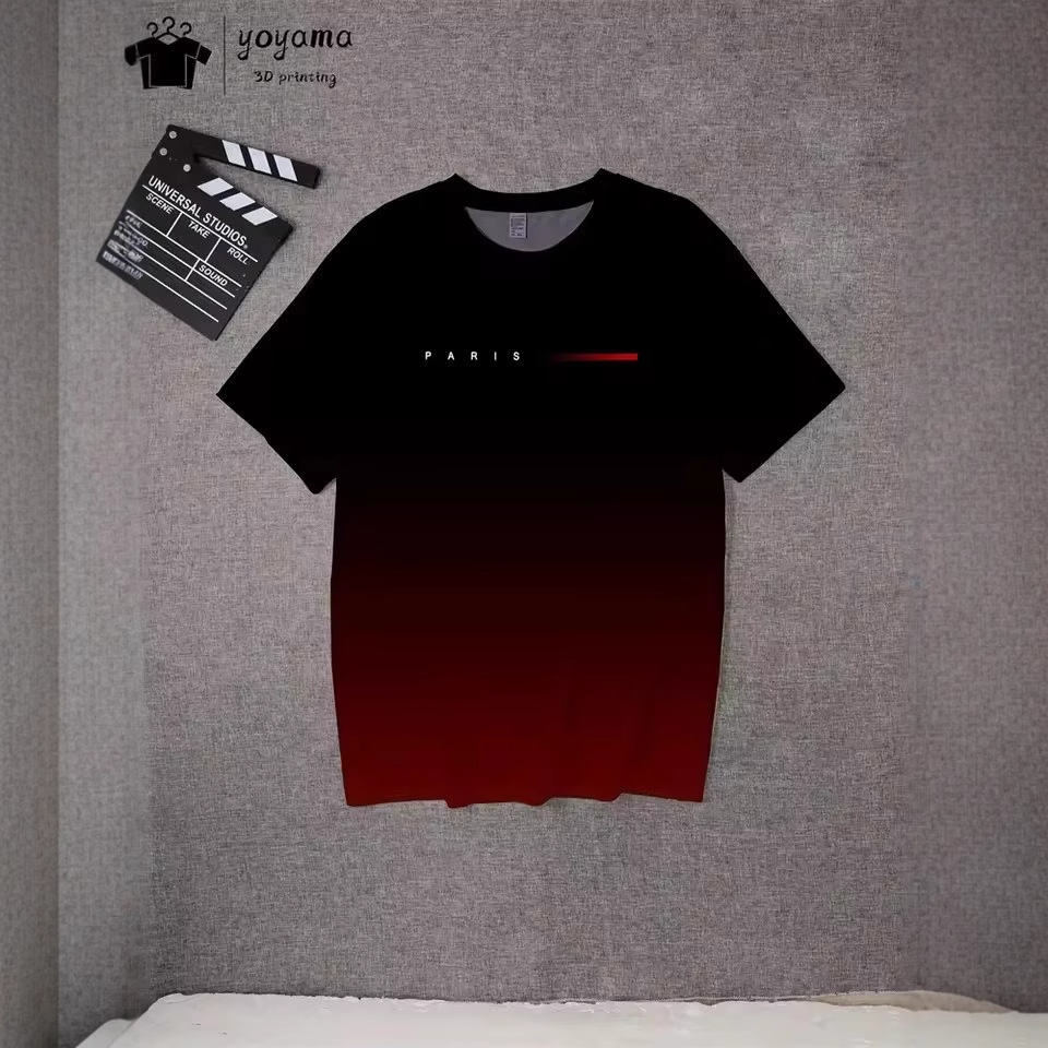 2024 venta caliente lema de color degradado impresión 3D de los hombres verano suelto y transpirable de manga corta con cuello redondo camiseta