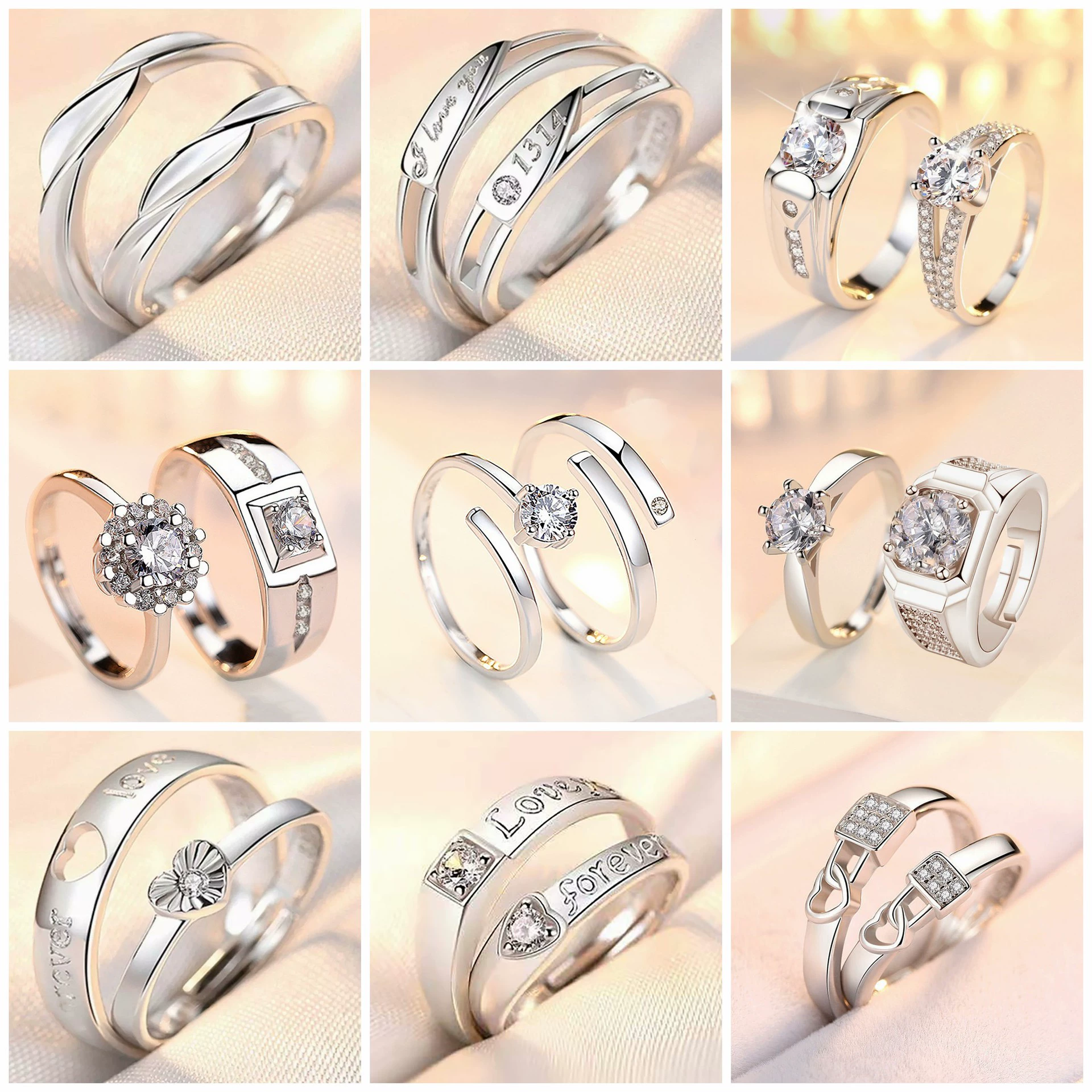 [情侣戒指男女款开口对戒仿真钻网红饰品外贸货源工厂直销ring批发]