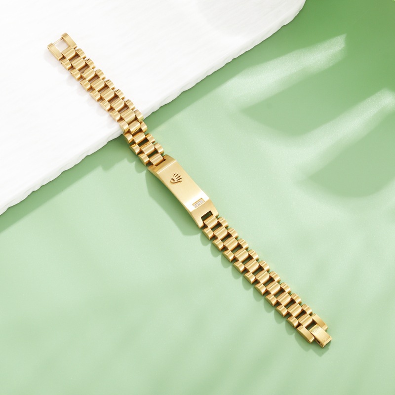 Hot-Selling Foreign Trade 12mm Curved Crown Stainless Steel Men's Bracelet with Three Beads and Diamond Watch Chain Fashion Wholesale