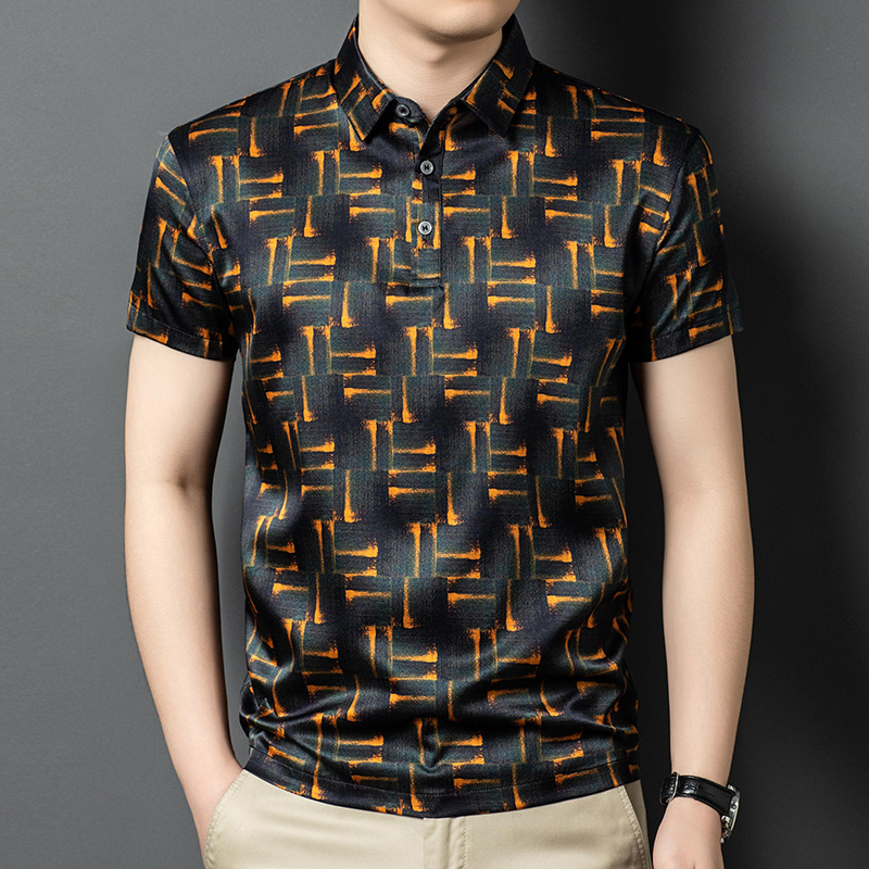 Áo polo nam tay ngắn lụa tơ tằm cổ bẻ mỏng nhẹ mùa hè — Màu sắc hình ảnh 6135