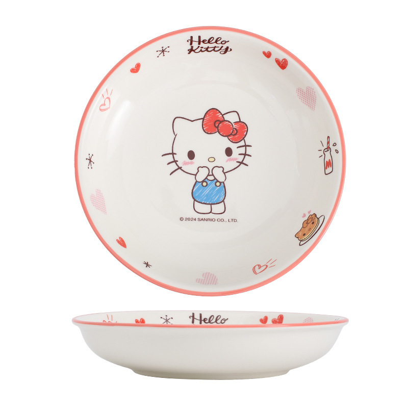 サンリオ陶磁器皿家庭用8インチ円盤食事皿麺皿かわいい少女陶磁器食器皿|undefined