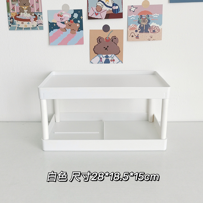 Estante de almacenamiento de escritorio de dos capas no impreso estante de almacenamiento dormitorio de estudiantes cosméticos papelería limpieza rack ins