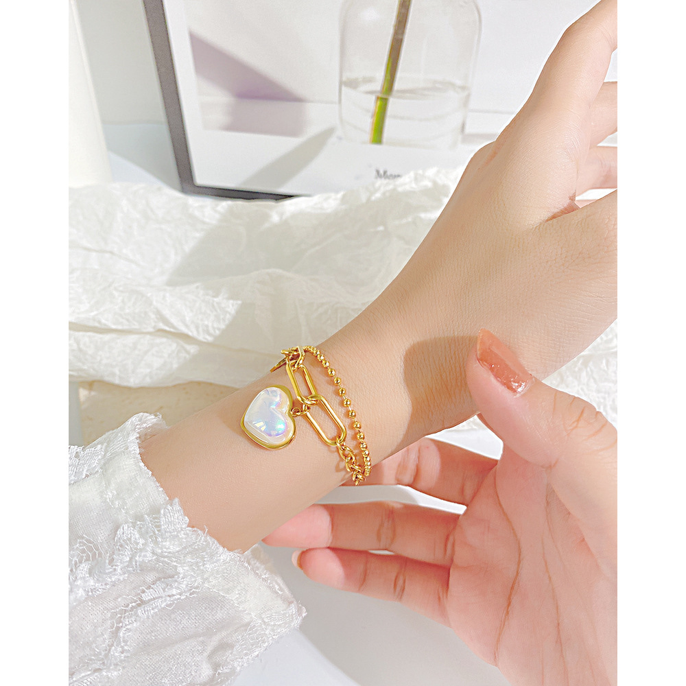 Fashion Heart Shape Stainless Steel Inlay Shell Bracelets 1 Piece