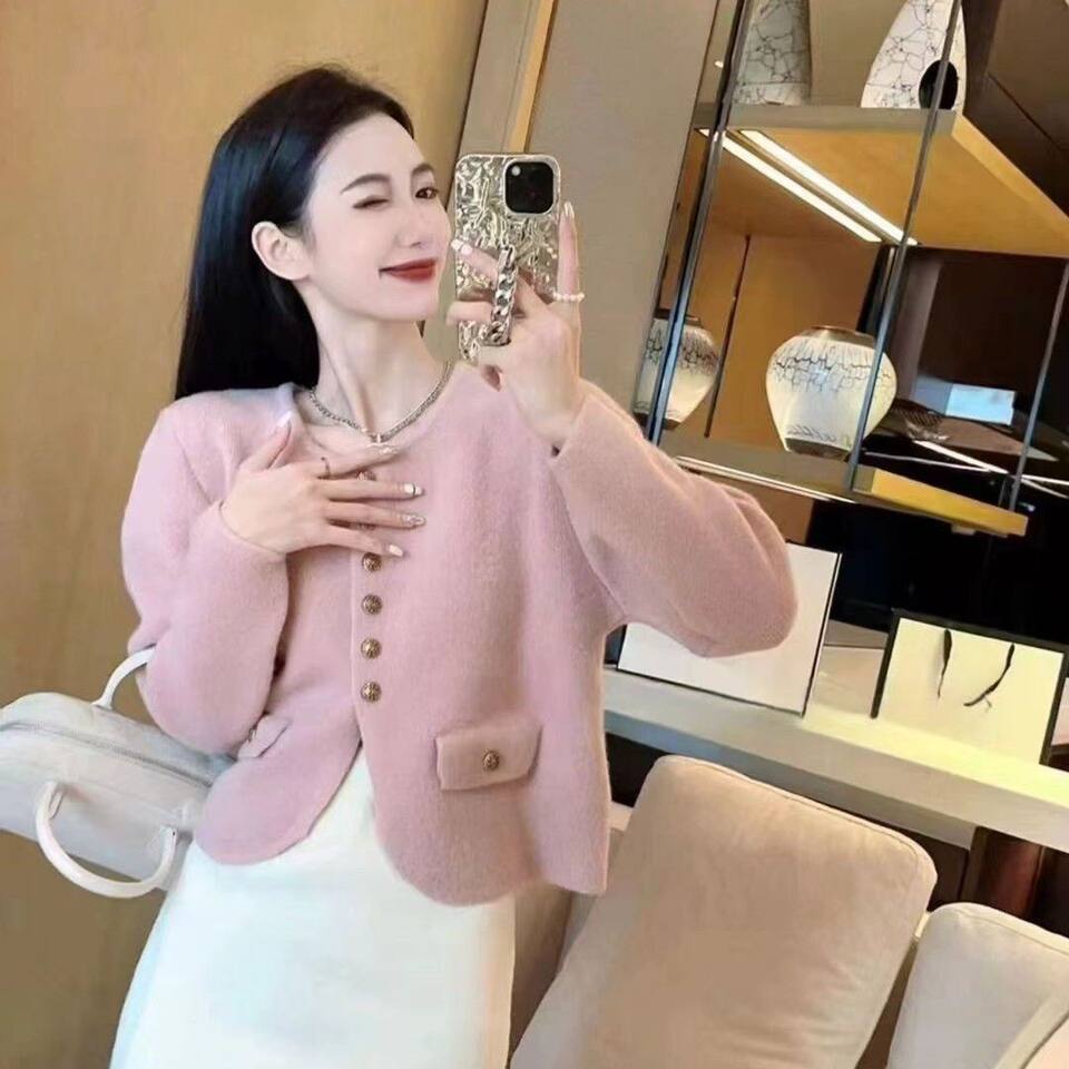 Áo khoác cardigan nữ dáng ngắn cổ tròn tay dài phong cách thanh lịch — Màu hồng [Chất lượng cao], Màu thẻ sáng [chất lượng cao], Màu đỏ [Chất lượng cao], Trắng [Chất lượng cao] chi tiết 7