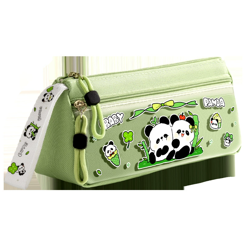 Cartoon cute capacious triangular universal pencil case for students, panda, primary and secondary school