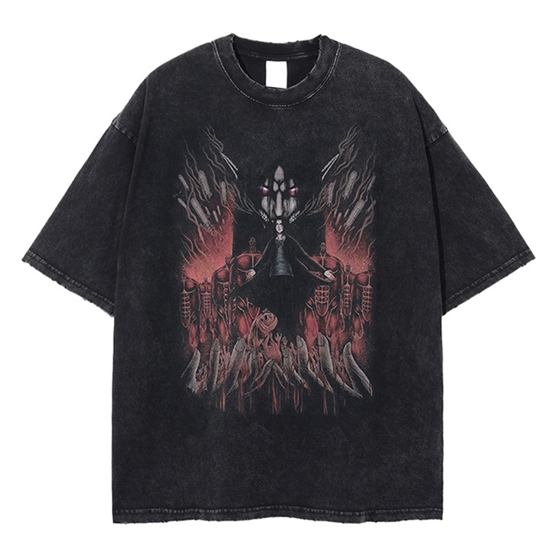 Anime motosierra camiseta de los hombres de la vendimia de los hombres lavados camiseta americana calle más tamaño camisa de los hombres calle Harajuku