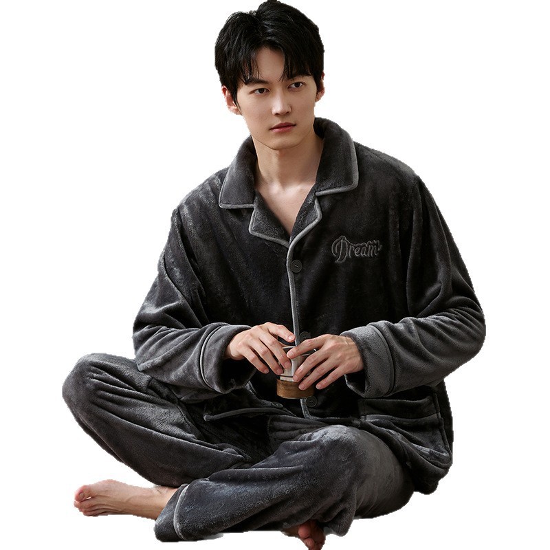 睡衣秋冬季2025加绒加厚法兰绒抗静电长袖长裤青年男士家居服套装|undefined