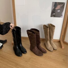复古设计感长靴女25秋冬新款小金扣骑士靴不过膝高筒靴厚底大岭
