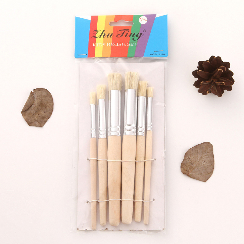 Transfronterizo 6 varillas de troncos Cepillo de melena de cerdo Cepillo de pintura de plantilla hueca Cepillo de pintura al óleo Cepillo acrílico para arte