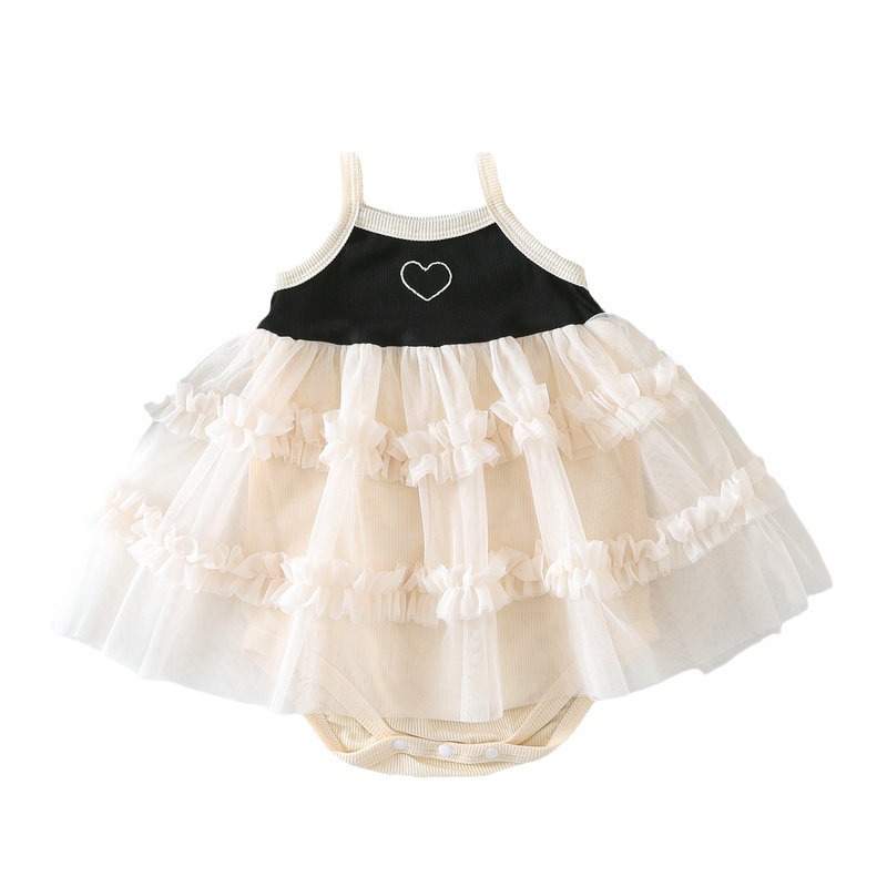 Bebé de estilo occidental con tirantes de verano, falda de gasa, vestido de pedo, vestido de celebridad de Internet de moda para bebés, mameluco de princesa de una pieza
