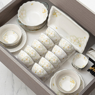 Japanese-Style Fresh Bowl and Plate Set for Home Use, Underglaze Colored Ceramic Bowls, Rice Bowls, Soup Bowls, Plates, Fish Plates, Ceramic Tableware