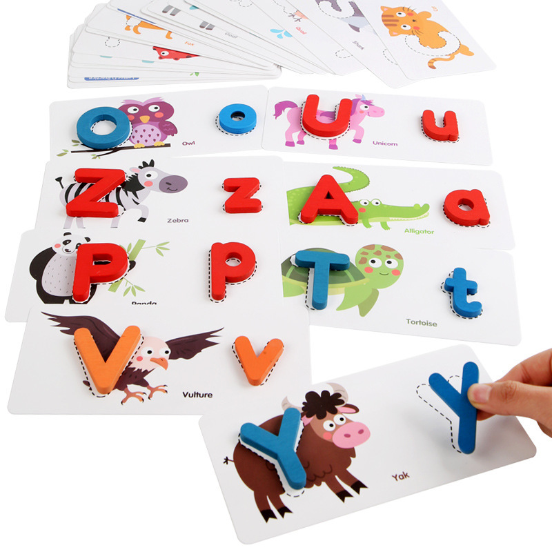 Tarjeta de imagen de letras inglesas de madera transfronteriza Tarjeta de aprendizaje cognitivo juguetes de educación temprana jardín de infantes 3-4-5 años material didáctico