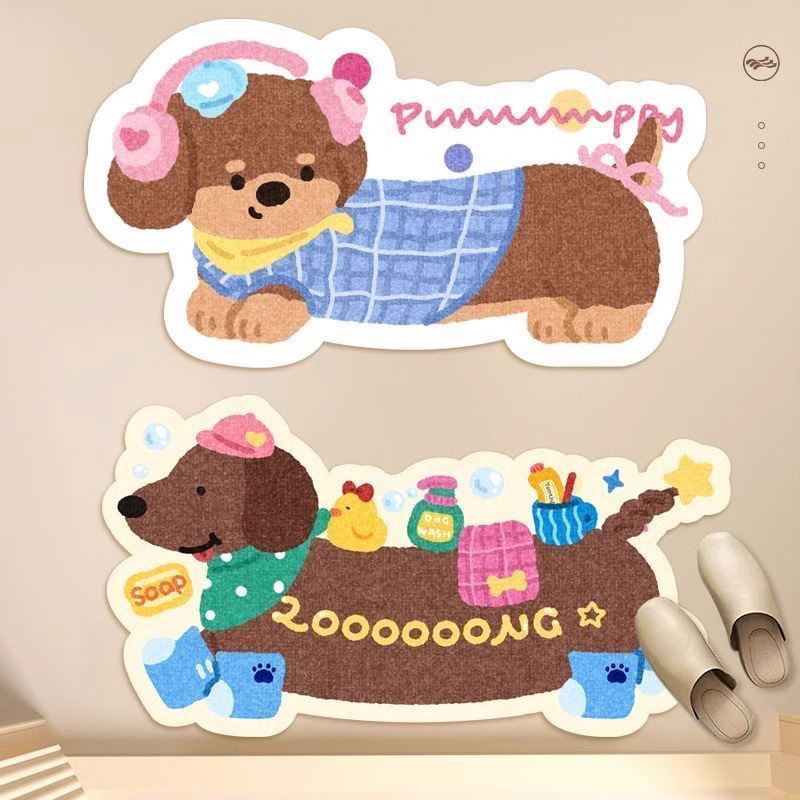 규조토 진흙 바닥 매트, 흡수성 및 속건성 욕실 바닥 매트, 만화 닥스훈트 개 얼룩 방지 바닥 매트, 가정용 간편한 관리 미끄럼 방지 매트