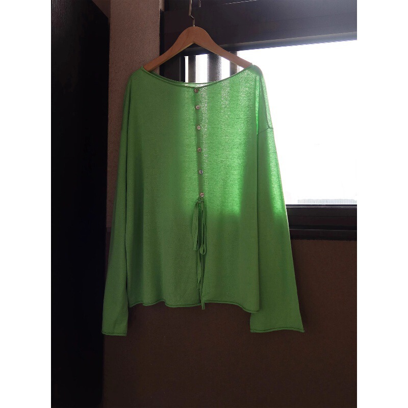 25Ss [Summer Preparation] Tencel Linen Sunscreen Shirt Front and Back Air Conditioning Shirt Knitted Top for Women