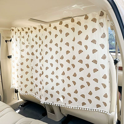 Cute Bear and Rabbit Sunshade – Car curtains - double-layer-gauze-bear-partition-curtain