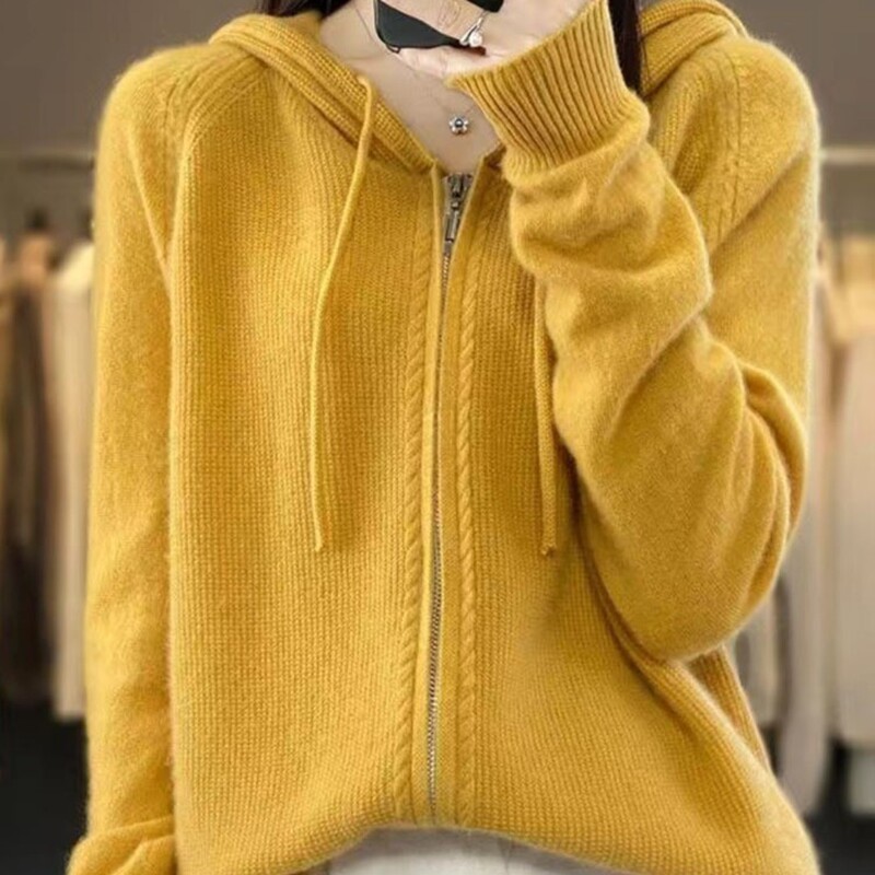2025 New Autumn and Winter Hooded Sweater Women's Loose Double Zipper Knitted Cardigan Korean Style Fashion Casual Jacket Top