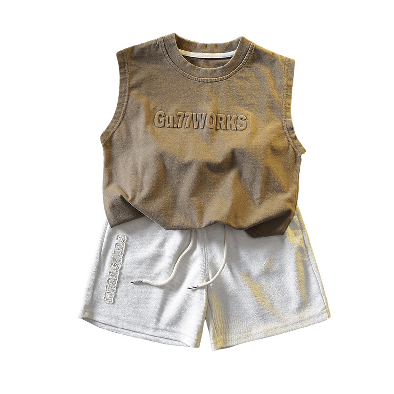 5716 traje de verano para niños 2024 verano nuevo chaleco de moda para niños bebé estilo occidental frita traje de dos piezas de la calle