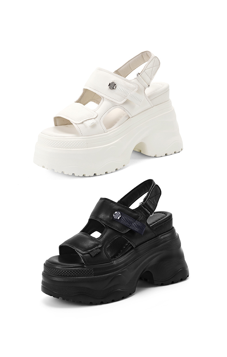 Sandal nữ đế xuồng cao gót 12 cm mũi hở phong cách La Mã — màu đen, màu trắng ngà chi tiết 13