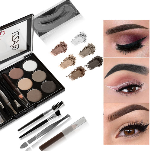 Cross-border new 6-color brow powder with brow pencil, brow stickers, brush makeup tools set, color cosmetics wholesale