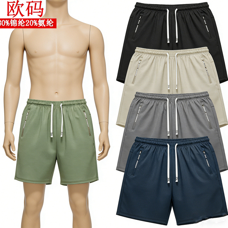Cross-Border European Size Ice Silk Plus-Size Shorts Summer Loose Casual Sports Quick-Dry Five-Point Pants Men's Knitted Casual Pants